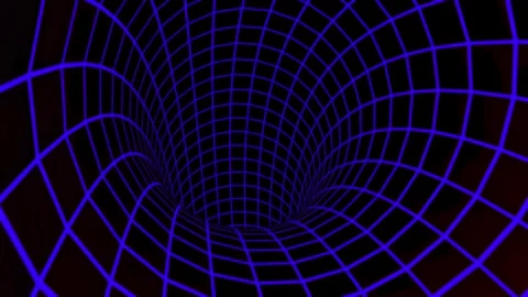 Abstract Glowing Blue Grid Tunnel Moving Forward Stock Footage 336049155