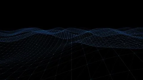Abstract Glowing Blue Grid Wave Technology Background With Dark Space For Y.. Stock Illustration