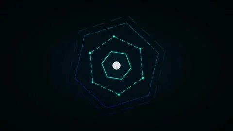 Abstract glowing blue hexagonal digital interface element with connected do.. Video stock 343770242