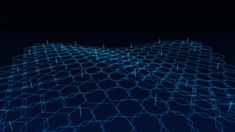 Abstract Glowing Blue Hexagonal Grid Pattern Floating Above A Deep Dark Bac.. Stock Footage 346068232