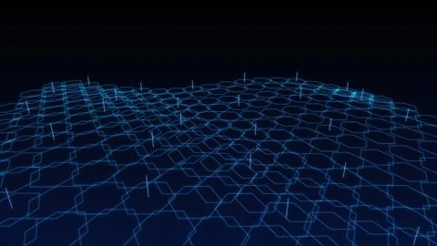 Abstract Glowing Blue Hexagonal Grid Pattern Floating in Dark Space Represe.. 库存插图