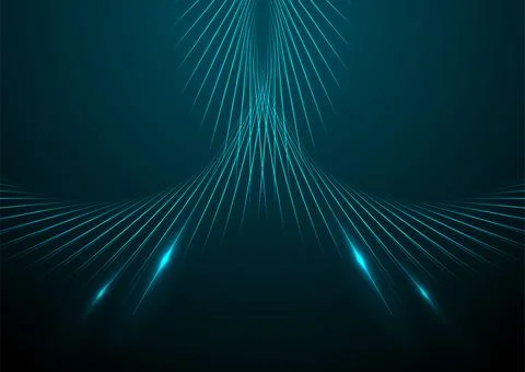 Abstract glowing blue laser rays with highlights on dark space background Illustrazione stock