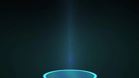 Abstract Glowing Blue Light Beam Rising From Circular Platform in Dark Space. Stock Footage 341788328