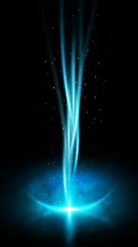 Abstract glowing blue light beams and sparkling particles rising from a bri.. Stock Illustration
