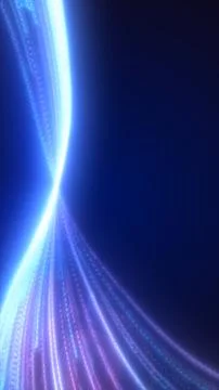 Abstract glowing blue light strands forming an energetic twisting wave on a d Illustrazione stock
