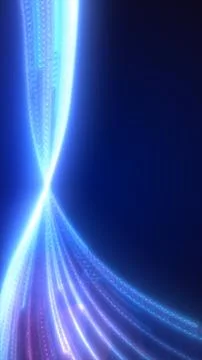 Abstract glowing blue light strands forming an energetic twisting wave on a d Stock Illustration