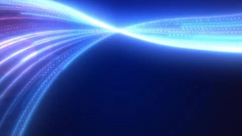 Abstract glowing blue light strands forming an energetic twisting wave Stock Illustration