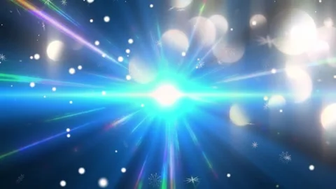 Abstract glowing blue light streak with floating winter snowflakes against Vídeo Stock 345101833