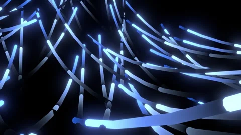 Abstract glowing blue light streaks or fiber optic cables moving in dark space Vidéo 337799420