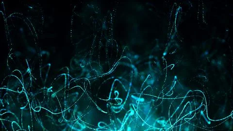 Abstract glowing blue light trails and wavy particles on dark background Stock Illustration