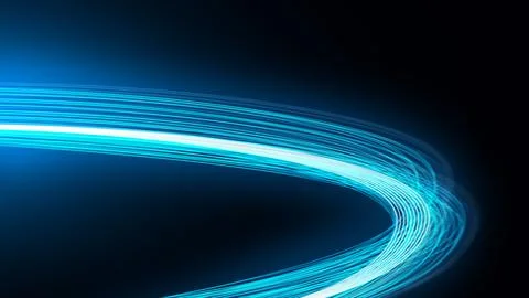 Abstract glowing blue light trails sweeping across a dark background, symbo.. Stock Illustration