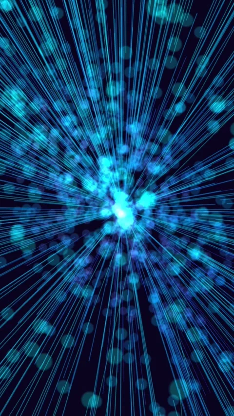 Abstract glowing blue lines and bokeh exploding from center Stock Footage 340141079
