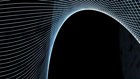 Abstract glowing blue lines forming smooth wave curves on a black background, Stock Footage 325371357