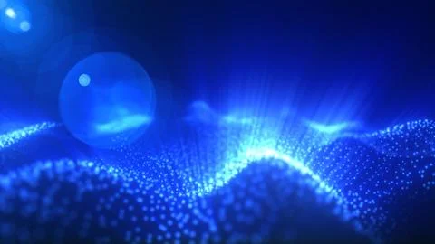 Abstract glowing blue magic energy wave from particles and dots bright shiny  Stock Illustration