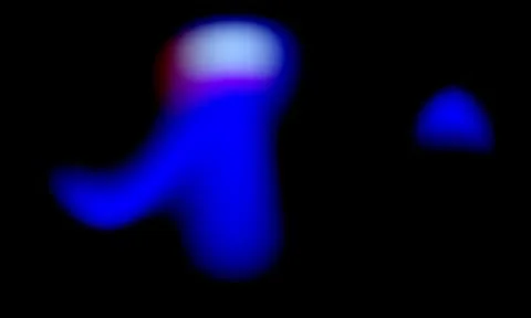 Abstract glowing blue nebula shape with soft light effects on dark black ba.. Stock-Illustration