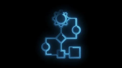 Abstract glowing blue neon algorithm flowchart depicting process automation.. Stock-Footage 312331341