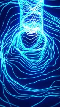 Abstract glowing blue neon lines forming fluid wave patterns on dark backgrou Stock Illustration