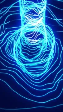 Abstract glowing blue neon lines forming fluid wave patterns on dark backgrou Stock Illustration