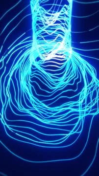 Abstract glowing blue neon lines forming fluid wave patterns on dark backgrou Stock Illustration