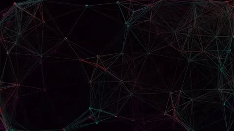Abstract glowing blue network grid lines connecting data points on black ba.. 库存影片 341058379