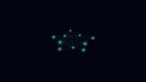Abstract glowing blue network nodes connected by lines on black background Stockbeeldmateriaal 338309883