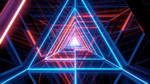 Abstract glowing blue orange triangle wireframe background walpaper 3d rendering Illustrazione stock