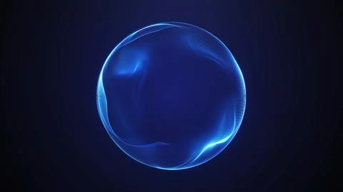 Abstract glowing blue particle wave sphere with flowing cyber energy, dark .. Stock Illustration
