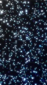 Abstract glowing blue particles floating in a dark background resembling st.. Stock Illustration
