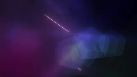 Abstract glowing blue pentagonal lens flares moving through deep dark violet Stock Footage 345333731