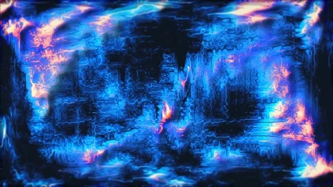 Abstract glowing blue plasma fluid with orange fire energy waves. Видео 341398500