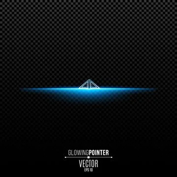 Abstract glowing blue pointer with pattern up. Magic arrow with backlight and Illustrazione stock