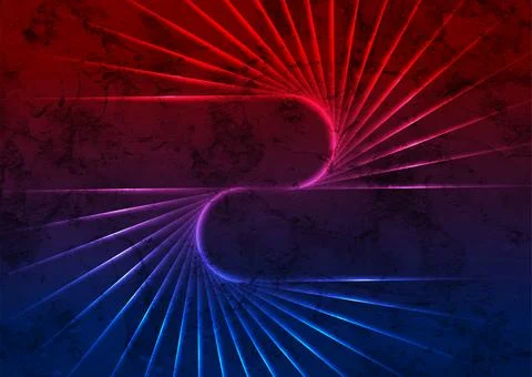 Abstract glowing blue red laser rays with highlights on grunge background Illustrazione stock