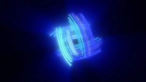 Abstract glowing blue ring with dynamic segmented energy trails on dark bac.. Stock Photos