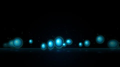 Abstract glowing blue spheres floating over a horizontal light line video vid Stock Footage 345743134