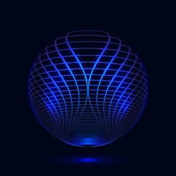 Abstract Glowing Blue Spherical Grid Design on a Dark Background Stock Illustration
