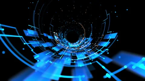 Abstract glowing blue tech tunnel with digital lines and floating data Stock Footage 314631307