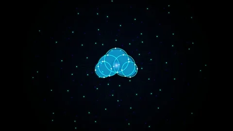 Abstract glowing blue technology connection nodes flowing in digital data spa Stock Footage 346001455