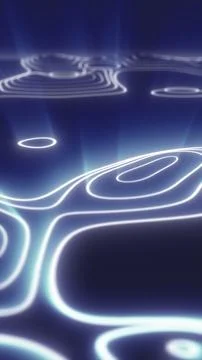 Abstract glowing blue topographic lines forming fluid contours on a dark back Stock Illustration