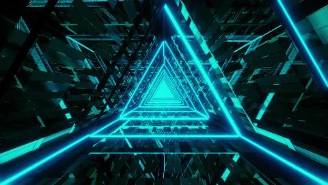 Abstract glowing blue triangle wireframe background walpaper 3d rendering Stock Illustration