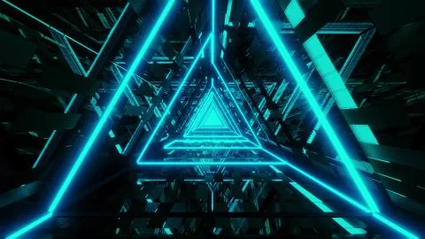Abstract glowing blue triangle wireframe background walpaper 3d rendering イラスト素材