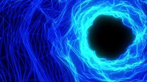 Abstract glowing blue vortex of electric lines forming a circular portal イラスト素材