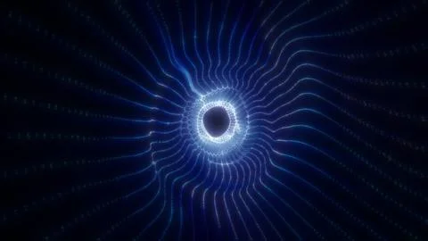 Abstract glowing blue vortex of light forming a circular energy tunnel, isola Illustrazione stock
