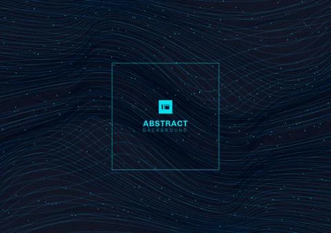 Abstract glowing blue wave lines pattern with particles elements on dark back イラスト素材