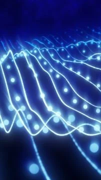Abstract glowing blue waves with bright light dots forming a futuristic digit Stock Illustration