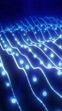 Abstract glowing blue waves with bright light dots forming a futuristic digit Stock Illustration