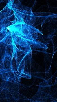 Abstract glowing blue wireframe waves, futuristic cyber mesh structure with l Stock Illustration