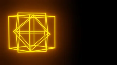 Abstract glowing body composed of three mutually rotating cubes moves in the Video stock 162427779