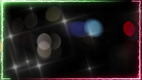 Abstract Glowing Bokeh Lights Overlay with Neon Frame Border in a Dark Stock Footage 338437942