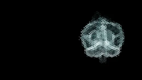 Abstract glowing brain structure formed from tiny particles in intense activity Stock Footage 121795698