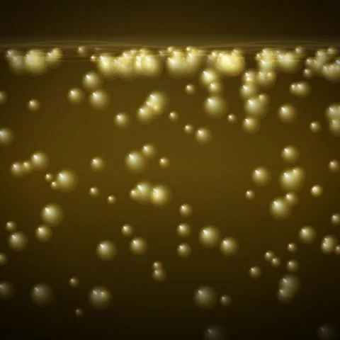 Abstract glowing bubbles floating in golden liquid fluid background motion Stock Footage 345690761